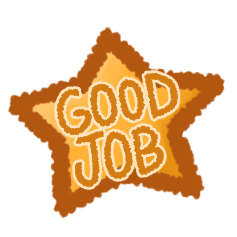 A gold star with 'good job' written on it in a slightly darker gold color.